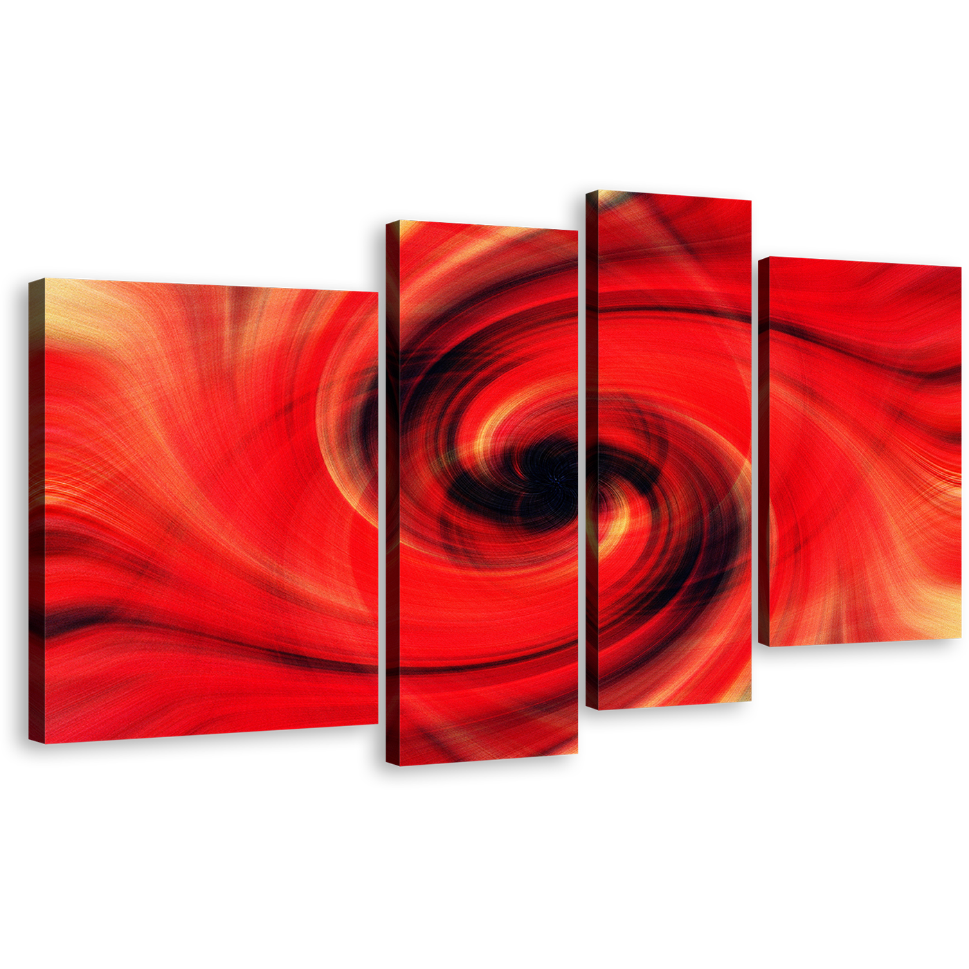 Abstract Graphic Canvas Wall Art, Red Fractal Digital Multi Canvas, Black Abstract Swirl 4 Piece Canvas Print