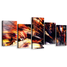 Load image into Gallery viewer, Abstract Graphics Canvas Wall Art, Black Abstract Fractal Canvas Print, Orange Abstract Digital Painting 5 Piece Multi Canvas Artwork
