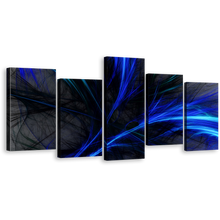 Load image into Gallery viewer, Abstract Graphics Canvas Wall Art, Blue 3D Abstract 5 Piece Multiple Canvas, Black Digital Abstract Fractal Canvas Print
