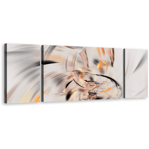 Abstract Illustration Canvas Wall Art, Orange Abstract Fractal 3 Piece Canvas, White Abstract Graphic Element Triptych Canvas Print