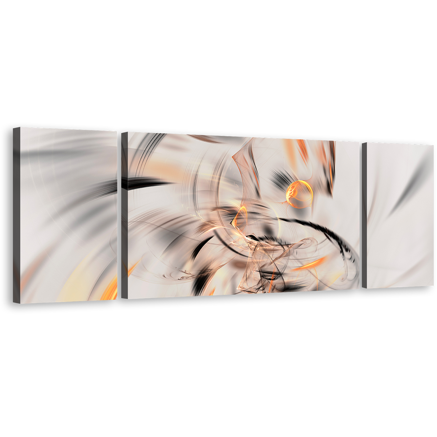 Abstract Illustration Canvas Wall Art, Orange Abstract Fractal 3 Piece Canvas, White Abstract Graphic Element Triptych Canvas Print