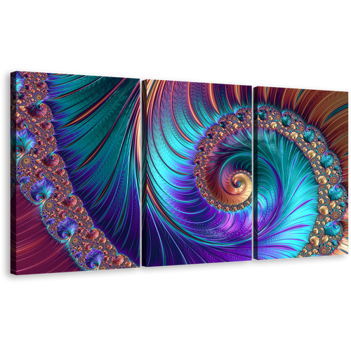 Abstract Infinity Canvas Wall Art, Colorful Abstract Swirl 3 Piece Canvas Print, Abstract Fractal Patterns Multi Canvas, Abstract Curved Art