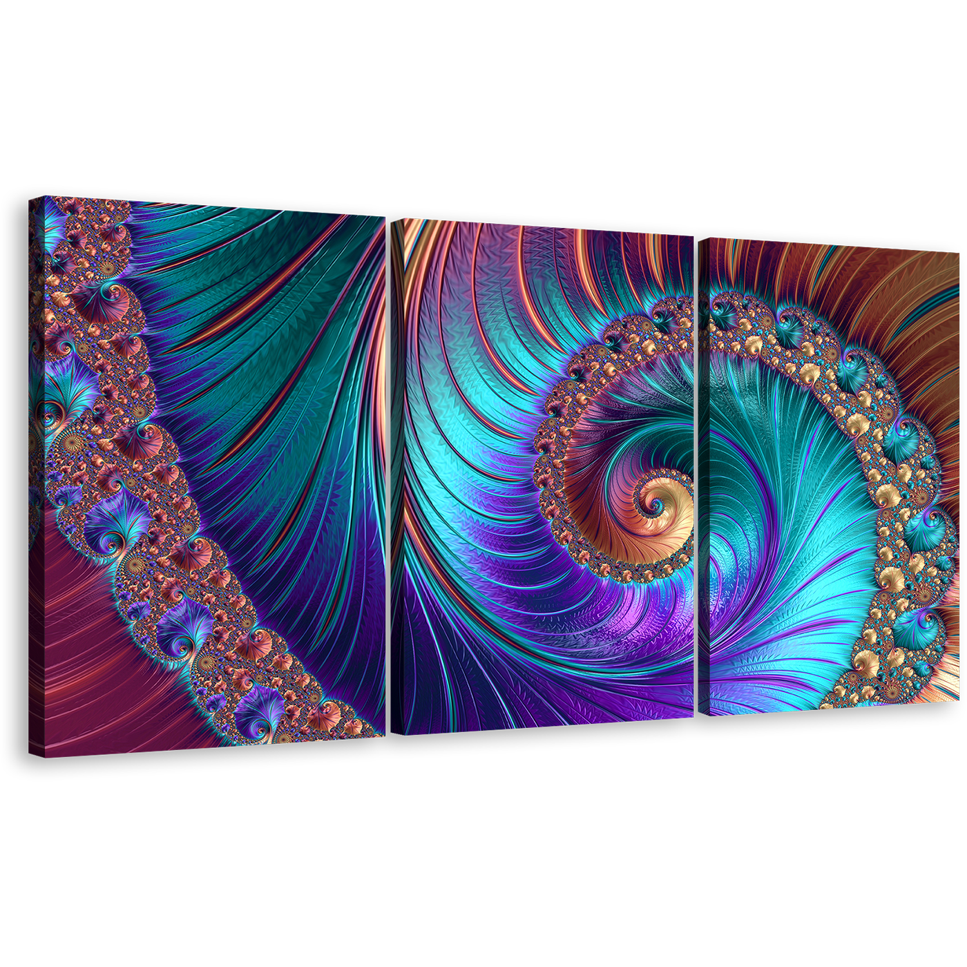 Abstract Infinity Canvas Wall Art, Colorful Abstract Swirl 3 Piece Canvas Print, Abstract Fractal Patterns Multi Canvas, Abstract Curved Art