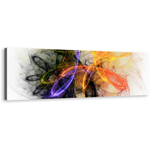 Abstract Lights Canvas Print, Colorful Abstract Graphic Lines Panoramic Canvas Wall Art, Bright Abstract Canvas Artwork