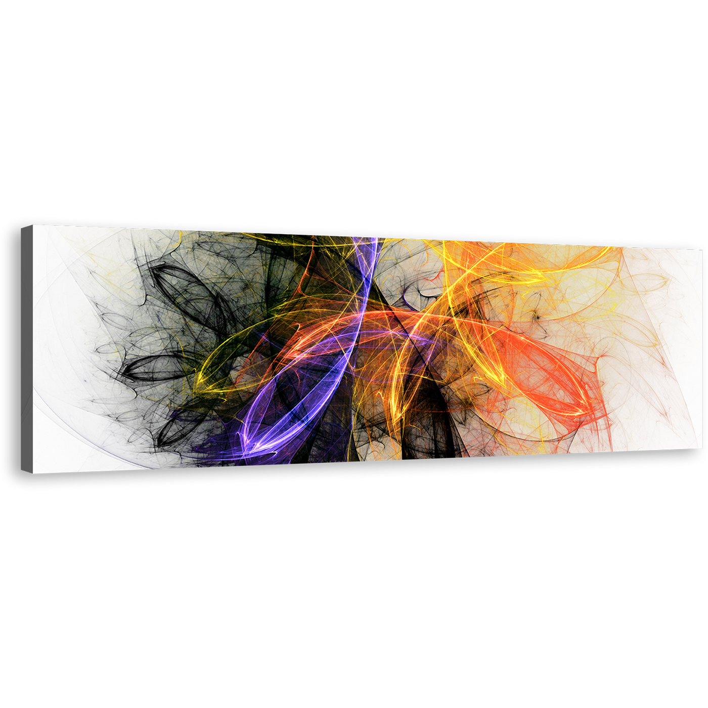 Abstract Lights Canvas Print, Colorful Abstract Graphic Lines Panoramic Canvas Wall Art, Bright Abstract Canvas Artwork