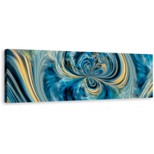 Load image into Gallery viewer, Abstract Liquid Canvas Print, Blue Digital Pour Paint Panoramic Canvas Wall Art, Yellow Contemporary Abstract Wide Canvas
