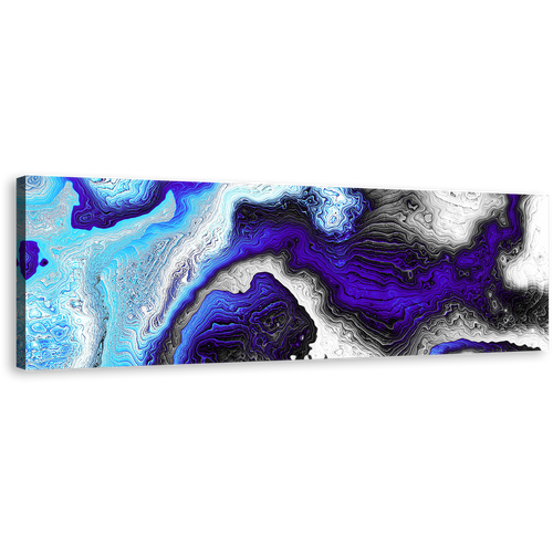 Abstract Liquid Canvas Print, Blue Modern Digital Fractal Pattern Panoramic Canvas Art, Black Abstraction Digital Wall Art