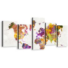 Load image into Gallery viewer, Abstract Map Canvas Wall Art, White Background Flat World Canvas Print, Colorful World Map 5 Piece Multiple Canvas
