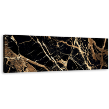 Load image into Gallery viewer, Abstract Marble Canvas Wall Art, Abstract Golden Stone Canvas Artwork, Abstract Black Background Gold Lines Panoramic Canvas Print
