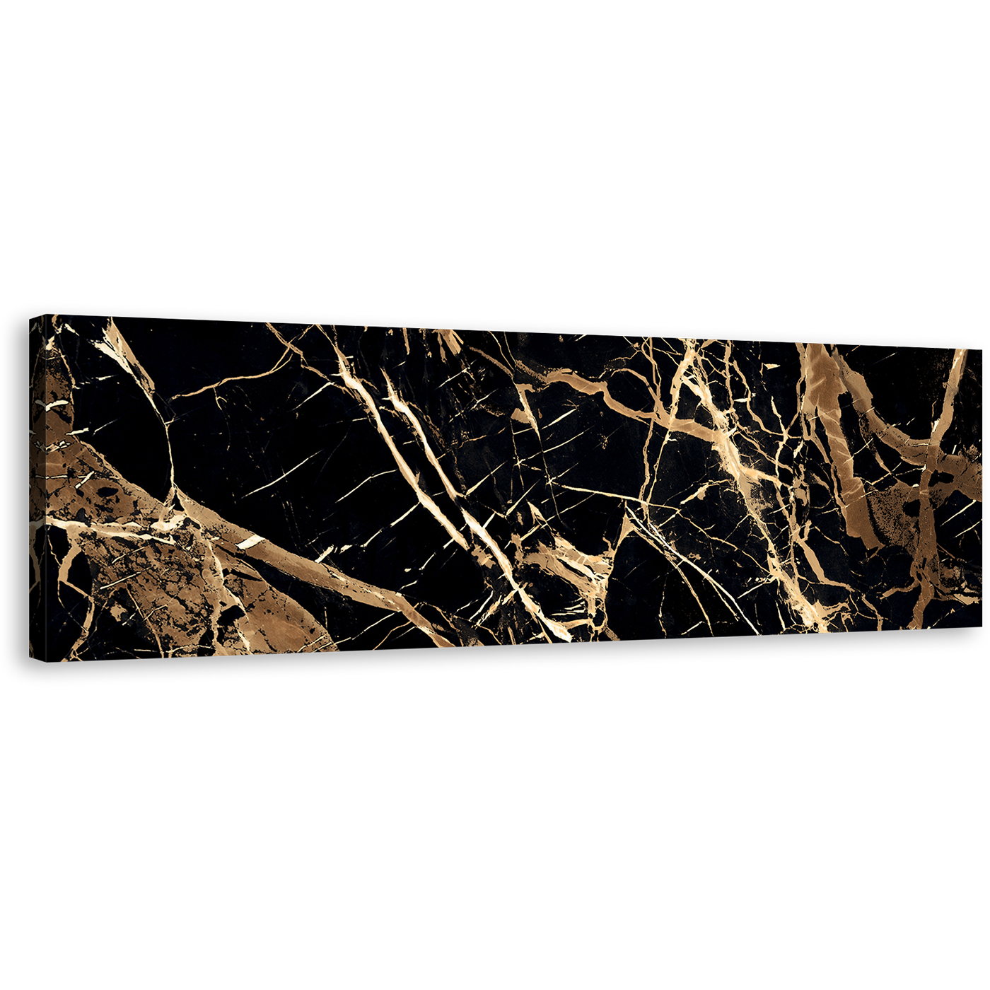 Abstract Marble Canvas Wall Art, Abstract Golden Stone Canvas Artwork, Abstract Black Background Gold Lines Panoramic Canvas Print