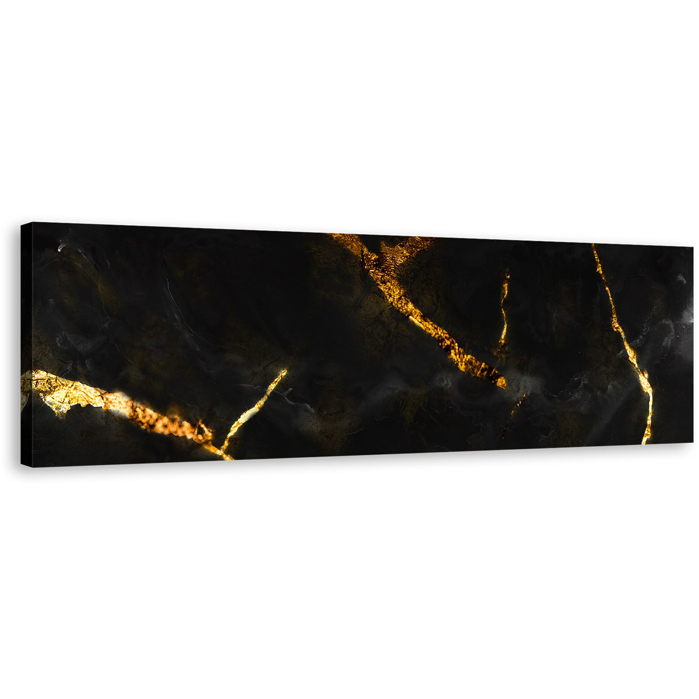 Abstract Marble Canvas Wall Art, Marble Stone Black Gold Panoramic Canvas Print, Ceramic Abstract Wide Canvas