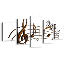 Load image into Gallery viewer, Abstract Music Canvas Wall Art, White Modern Isolated Music Notes 5 Piece Canvas, Brown 3d Curved Music Canvas Print
