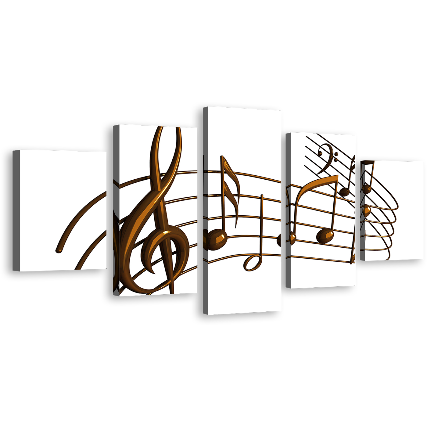 Abstract Music Canvas Wall Art, White Modern Isolated Music Notes 5 Piece Canvas, Brown 3d Curved Music Canvas Print