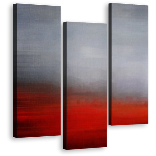 Abstract Pattern Canvas Wall Art, Grey Modern Abstract Canvas Set, Beautiful Red Brush Strokes Abstract 3 Piece Canvas Print