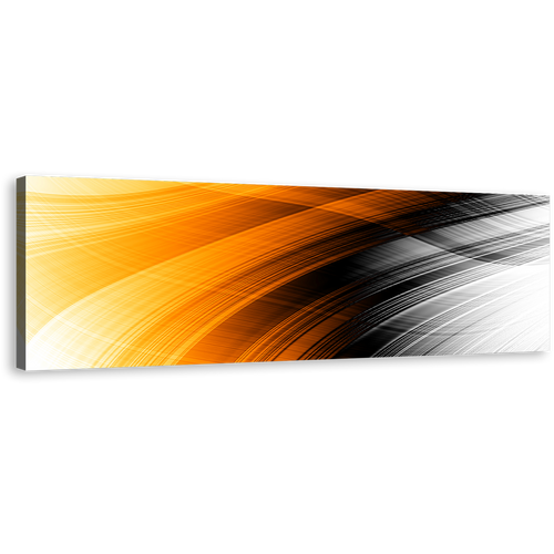 Abstract Pattern Canvas Wall Art, Orange Abstract Digital Oil Painting Panoramic Canvas Print, Black Elegant Abstract Wide Canvas Artwork