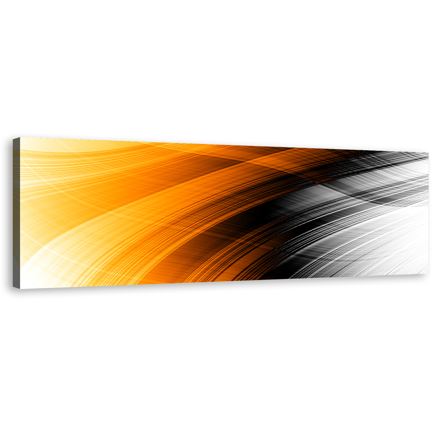 Abstract Pattern Canvas Wall Art, Orange Abstract Digital Oil Painting Panoramic Canvas Print, Black Elegant Abstract Wide Canvas Artwork