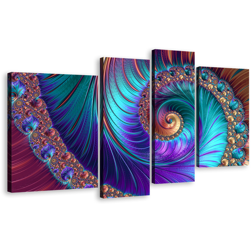 Abstract Patterns Canvas Print, Abstract Digital Paintings Canvas Wall Art, Colorful Abstract Curved Art, Abstract Swirl 4 Piece Canvas