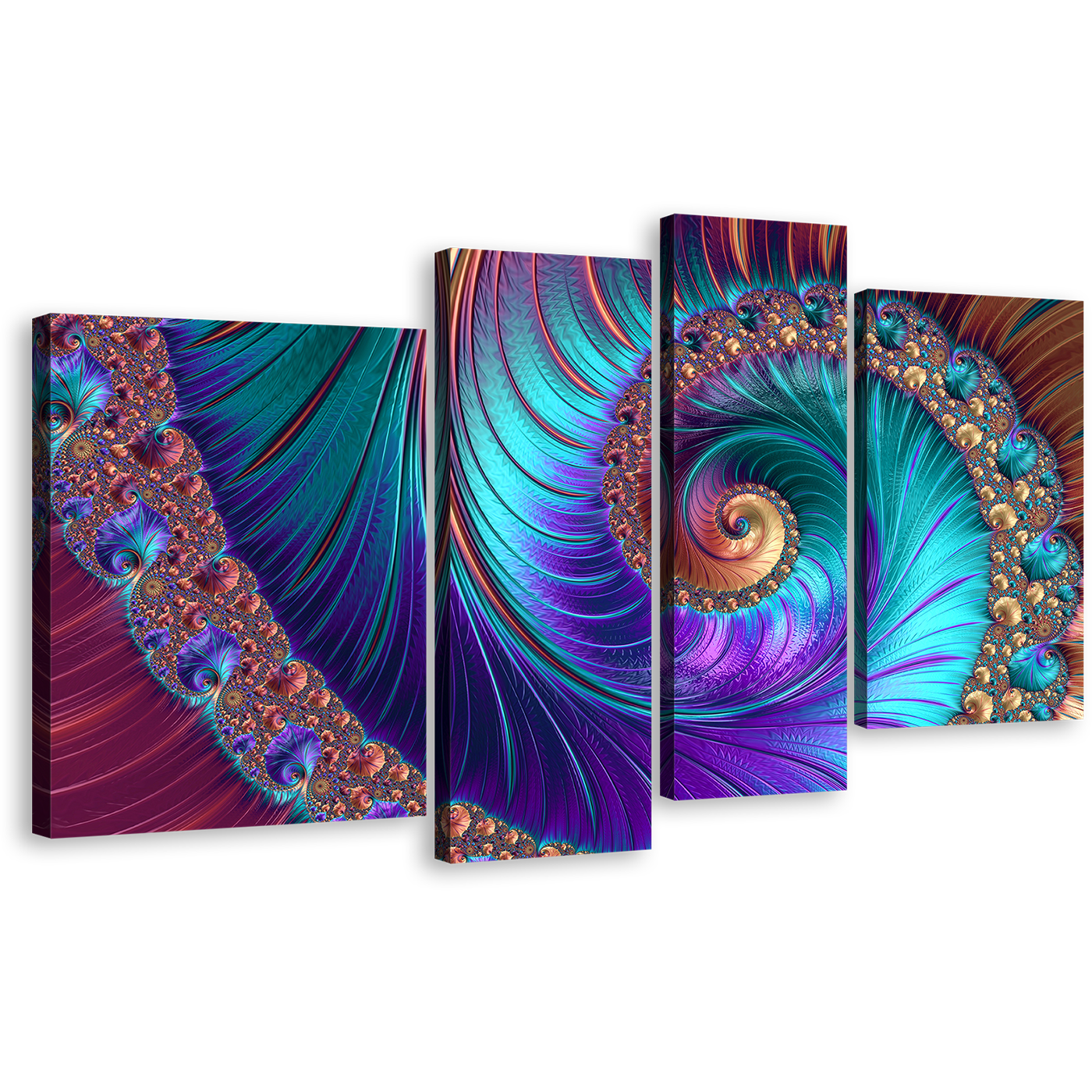 Abstract Patterns Canvas Print, Abstract Digital Paintings Canvas Wall Art, Colorful Abstract Curved Art, Abstract Swirl 4 Piece Canvas