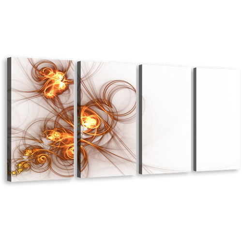 Abstract Patterns Canvas Print, Contemporary Yellow Abstract Fractal 4 Piece Canvas Wall Art, White Modern Abstract Multi Canvas Artwork