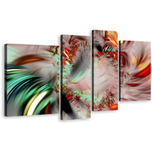 Load image into Gallery viewer, Abstract Patterns Canvas Print, Red Green Abstract Fractal 4 Piece Canvas Wall Art, Abstract Illustration Multiple Canvas
