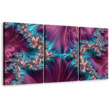 Load image into Gallery viewer, Abstract Patterns Canvas Wall Art, Abstract Digital Design Canvas Set, Blue Purple Abstract Fractal Shapes 3 Piece Canvas Print
