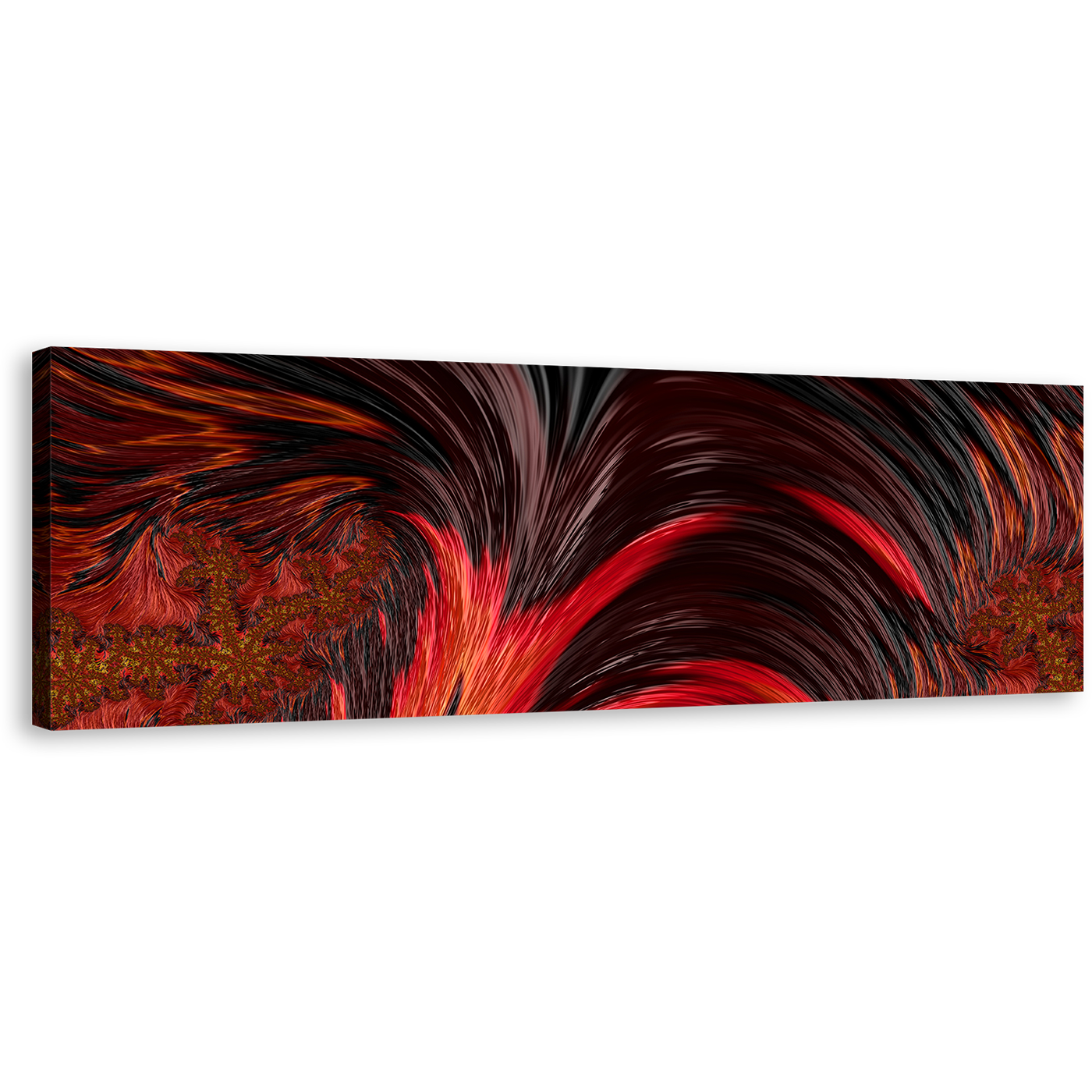 Abstract Patterns Canvas Wall Art, Black Modern Abstract Wide Canvas, Beautiful Red Abstract Fractal Panoramic Canvas Print