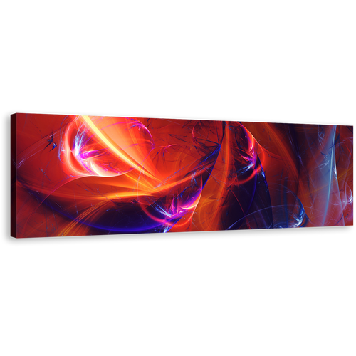 Abstract Patterns Canvas Wall Art, Blue Bright Abstract Glow Panoramic Canvas Print, Red Fractal Abstract Digital Artwork