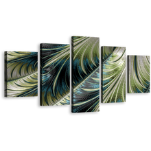 Load image into Gallery viewer, Abstract Patterns Canvas Wall Art, Blue Green Abstract Art Print, Abstract Fractal Canvas Print 5 Piece Multiple Canvas
