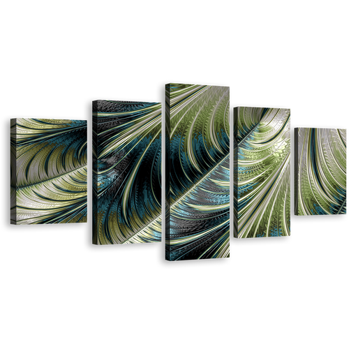 Abstract Patterns Canvas Wall Art, Blue Green Abstract Art Print, Abstract Fractal Canvas Print 5 Piece Multiple Canvas