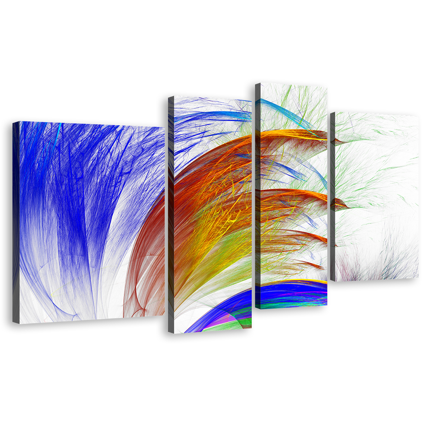 Abstract Patterns Canvas Wall Art, Colorful Modern Abstract Artwork Print, Abstract Graphic Fractal 4 Piece Canvas Set, Abstract Flower Multiple Canvas