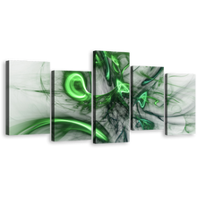 Load image into Gallery viewer, Abstract Patterns Canvas Wall Art, Green Bright Abstract Multiple Canvas, White Abstract Electric Fractals 5 Piece Canvas Print
