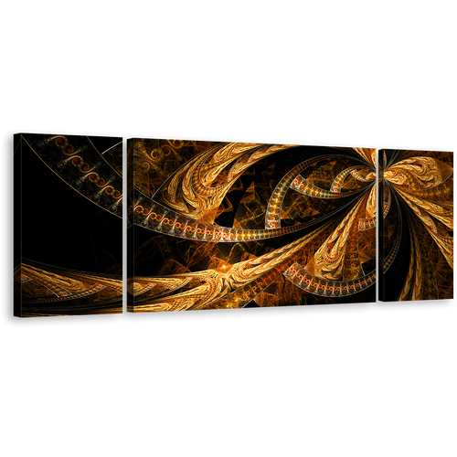 Abstract Patterns Canvas Wall Art, Modern Abstract 3 Piece Canvas Print, Brown Black Deep Abstract Fractal Multi Canvas Artwork