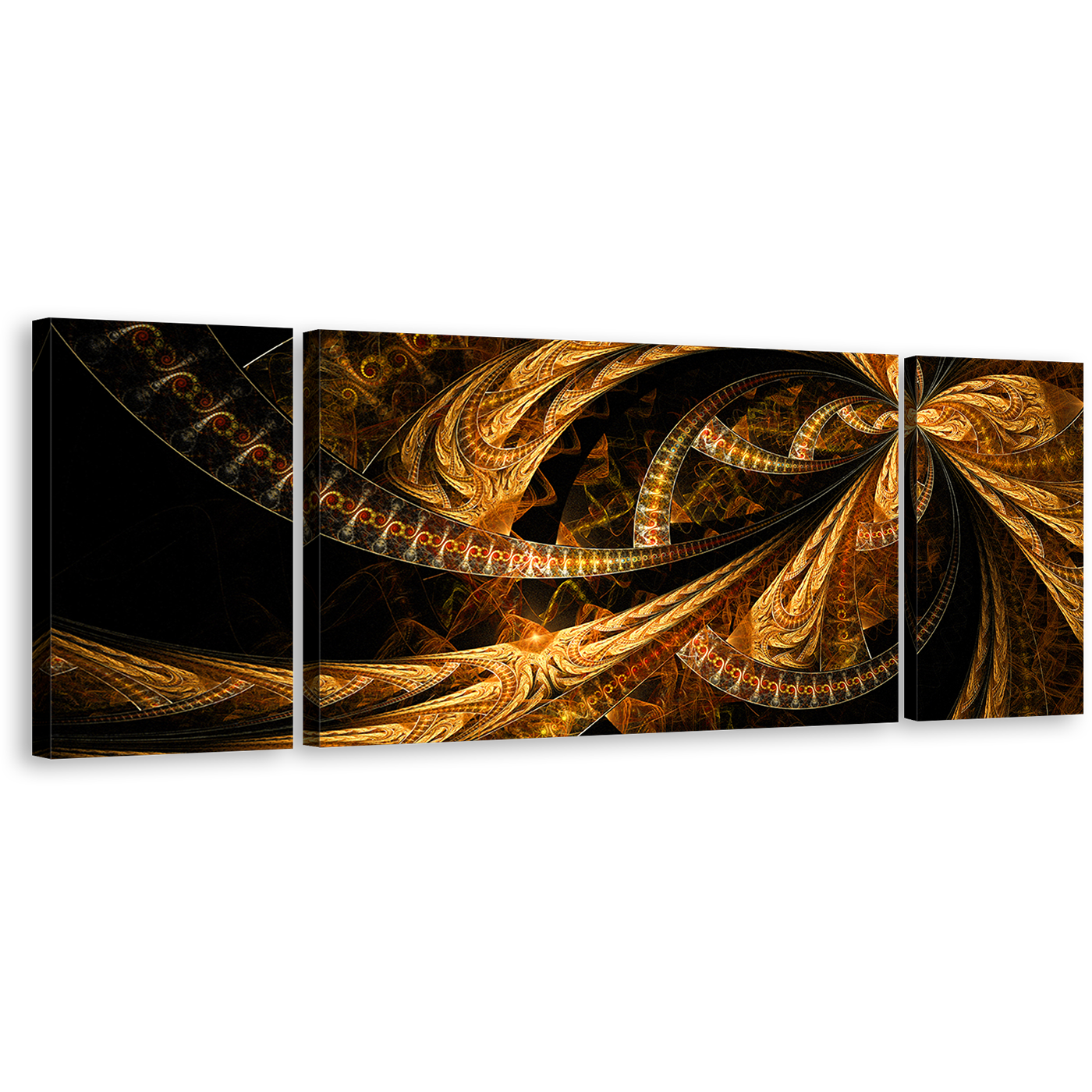 Abstract Patterns Canvas Wall Art, Modern Abstract 3 Piece Canvas Print, Brown Black Deep Abstract Fractal Multi Canvas Artwork