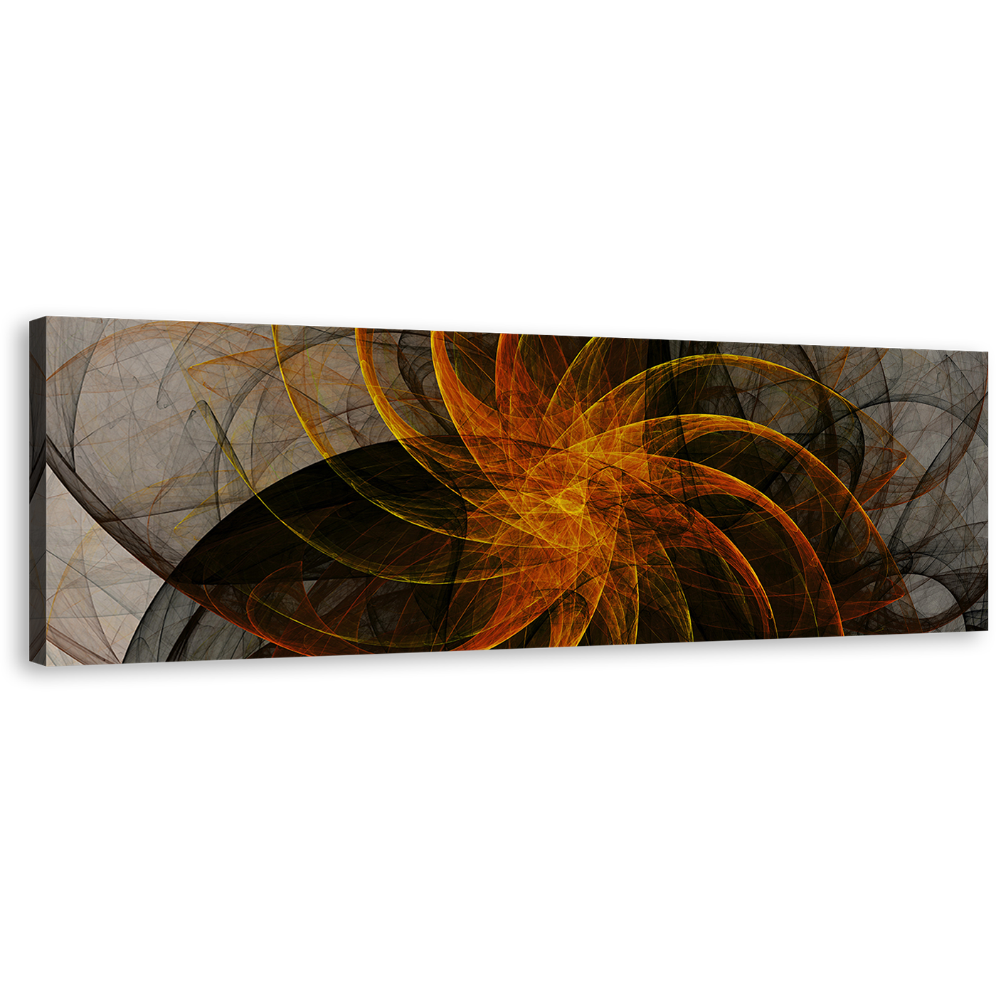 Abstract Patterns Canvas Wall Art, Orange Abstract Fractal Panoramic Canvas Print, Grey Abstract Canvas Artwork