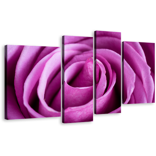 Abstract Rose Canvas Wall Art, Purple Floral 4 Piece Canvas Print, Close Up Rose Flowers Multi Canvas