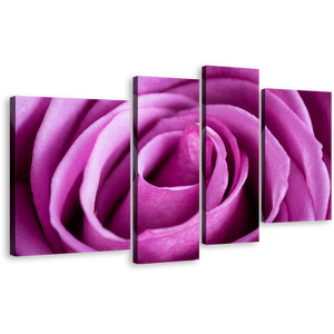 Abstract Rose Canvas Wall Art, Purple Floral 4 Piece Canvas Print, Close Up Rose Flowers Multi Canvas