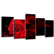 Load image into Gallery viewer, Abstract Rose Canvas Wall Art, Rose Digital Painting Canvas Set, Red Rose Black Background 5 Piece Canvas Print
