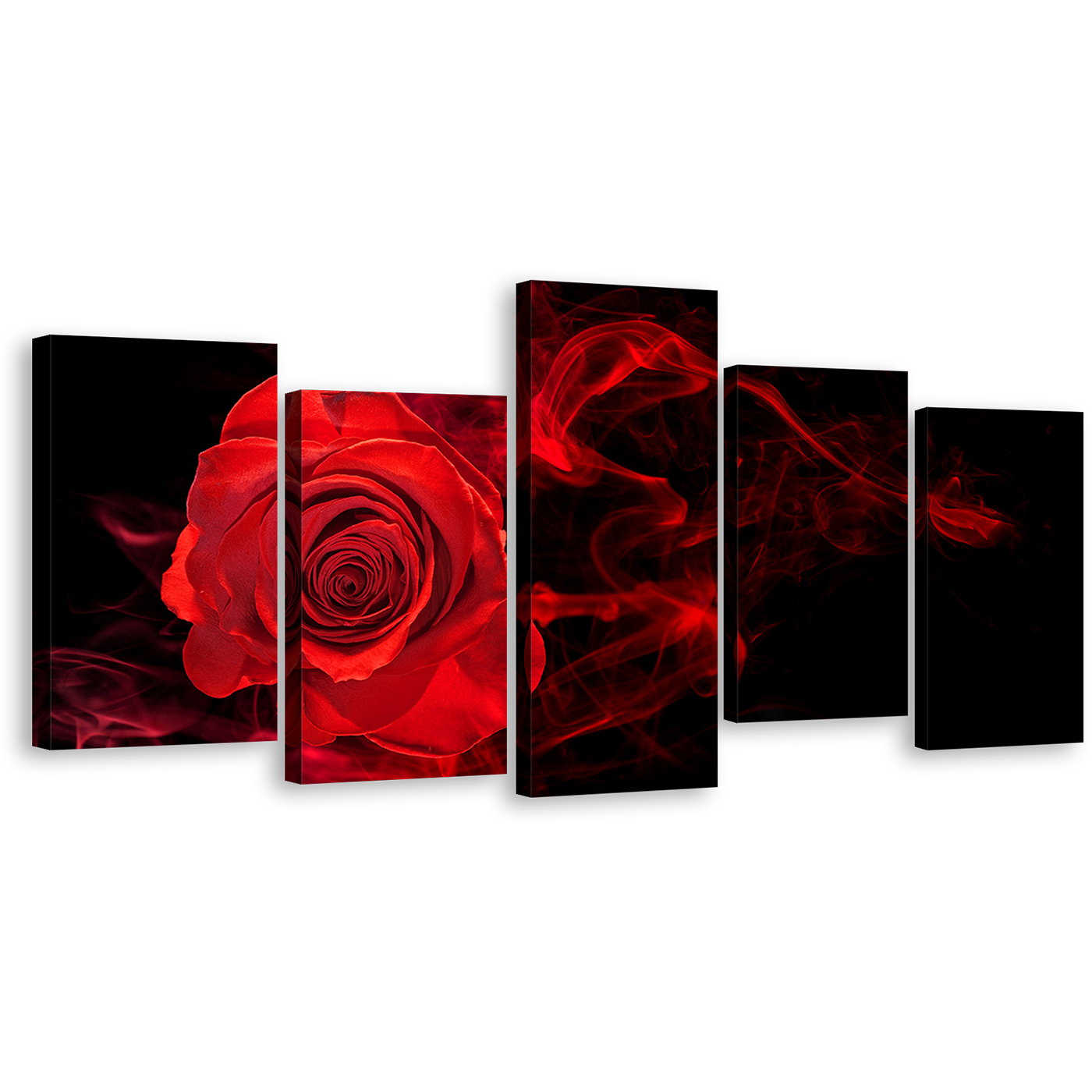 Abstract Rose Canvas Wall Art, Rose Digital Painting Canvas Set, Red Rose Black Background 5 Piece Canvas Print