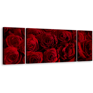 Abstract Roses Canvas Print, Red Rosses Romance 3 Piece Canvas Wall Art, Rose Bouquet Canvas Set
