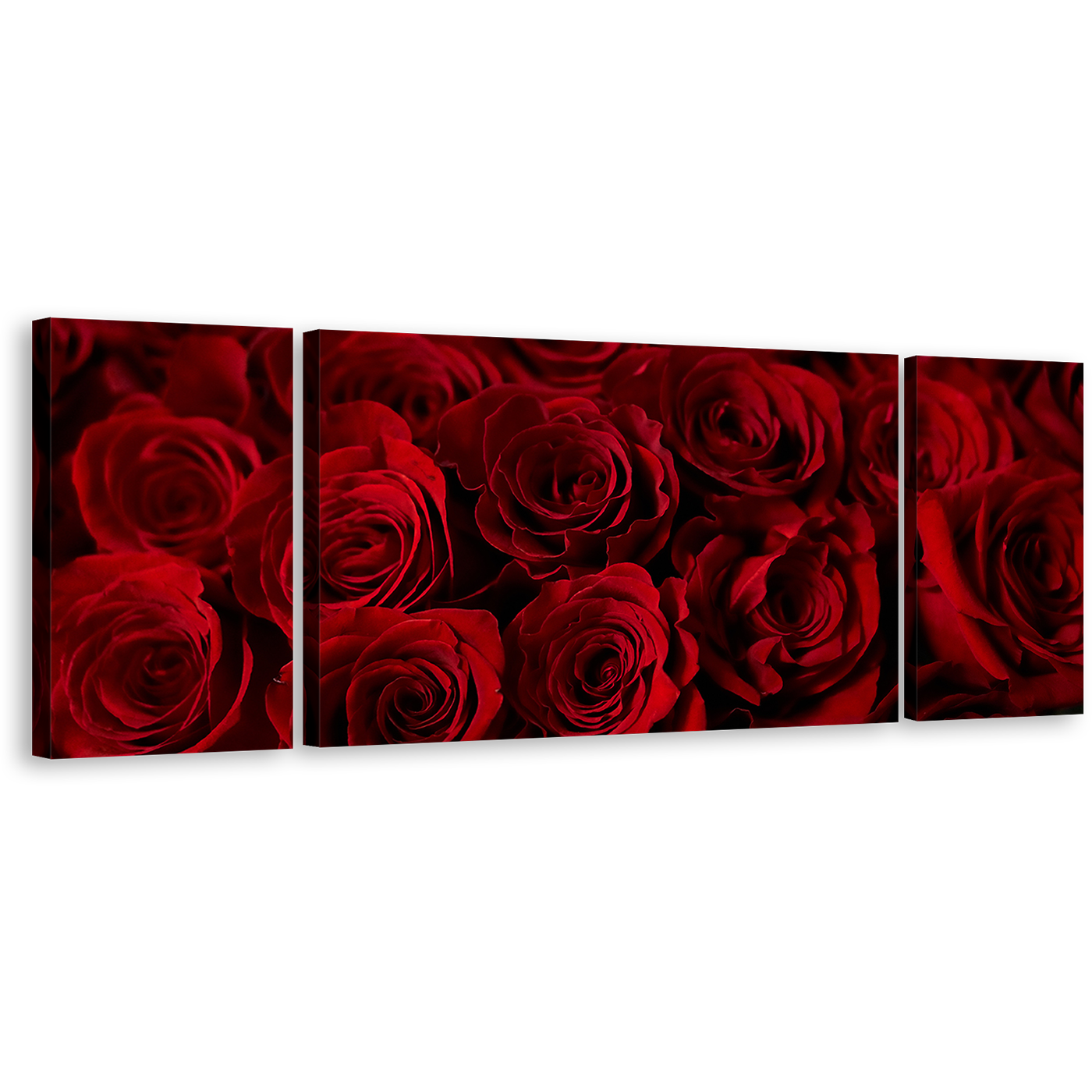 Abstract Roses Canvas Print, Red Rosses Romance 3 Piece Canvas Wall Art, Rose Bouquet Canvas Set