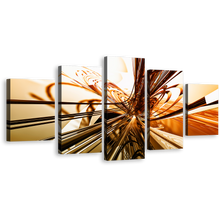 Load image into Gallery viewer, Abstract Shapes Canvas Print, Radiant Copper Surge Pentaptych Orange Yellow 3D Modern 5 Piece Canvas Wall Art
