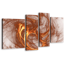 Load image into Gallery viewer, Abstract Shapes Canvas Wall Art, Brown Abstract Fractal 4 Piece Canvas, White Elegant Abstract Canvas Print
