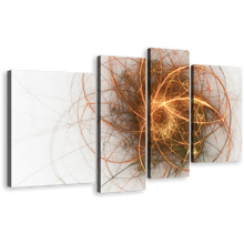 Load image into Gallery viewer, Abstract Shapes Canvas Wall Art, Gold Abstract Fractal Circles Canvas Print, Beautiful Yellow White Modern Abstract 4 Piece Multiple Canvas
