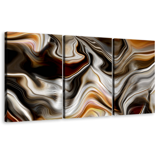 Abstract Stone Canvas Wall Art, Abstract Marble Artwork Print, Golden Black Marble 3 Piece Multi Canvas