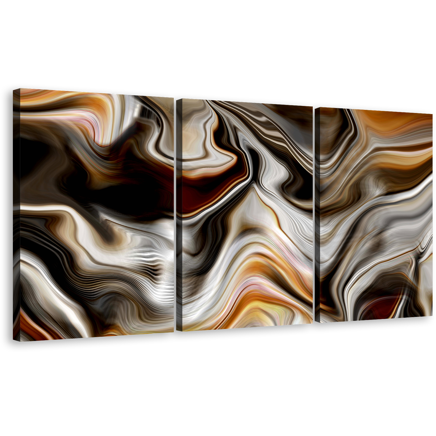 Abstract Stone Canvas Wall Art, Abstract Marble Artwork Print, Golden Black Marble 3 Piece Multi Canvas