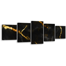 Load image into Gallery viewer, Abstract Stone Canvas Wall Art, Marble Stone Black Gold Canvas Print, Abstract Marble 5 Piece Multi Canvas
