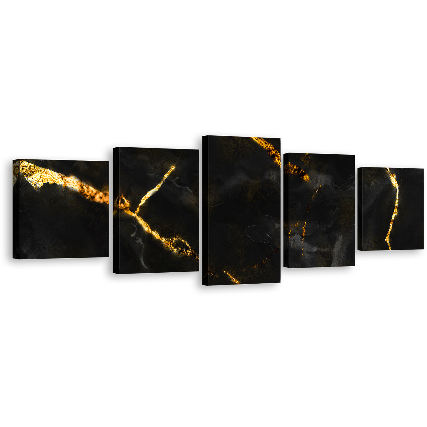 Abstract Stone Canvas Wall Art, Marble Stone Black Gold Canvas Print, Abstract Marble 5 Piece Multi Canvas