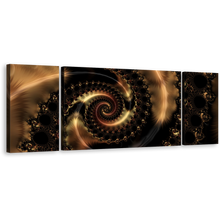 Load image into Gallery viewer, Abstract Swirl Canvas Print, Brown Abstract Fractals 3 Piece Canvas Set, Black Elegant Abstract Triptych Canvas Wall Art
