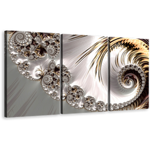 Load image into Gallery viewer, Abstract Swirl Canvas Print, Grey Infinity Fractal Abstract 3 Piece Canvas Wall Art, White Digital Abstract Art Multi Canvas
