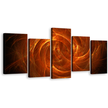 Load image into Gallery viewer, Abstract Swirl Canvas Print, Orange Abstract Geometric Energy 5 Piece Canvas, Brown Cosmic Energy Canvas Set
